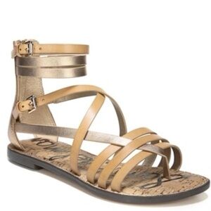 Sam Eldelman Gibbs Women slide,Sandal Tan/ Gold color size 6.5